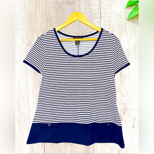 Susan Lawrence Women’s Navy‎ Blue White Striped T Shirt Blouse Size PM